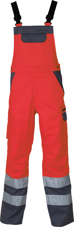 Warnschutz-Latzhose PROGRESSO REFLEX, leuchtrot/grau