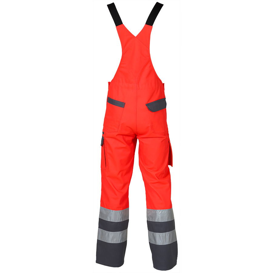 Warnschutz-Latzhose PROGRESSO REFLEX, leuchtrot/grau