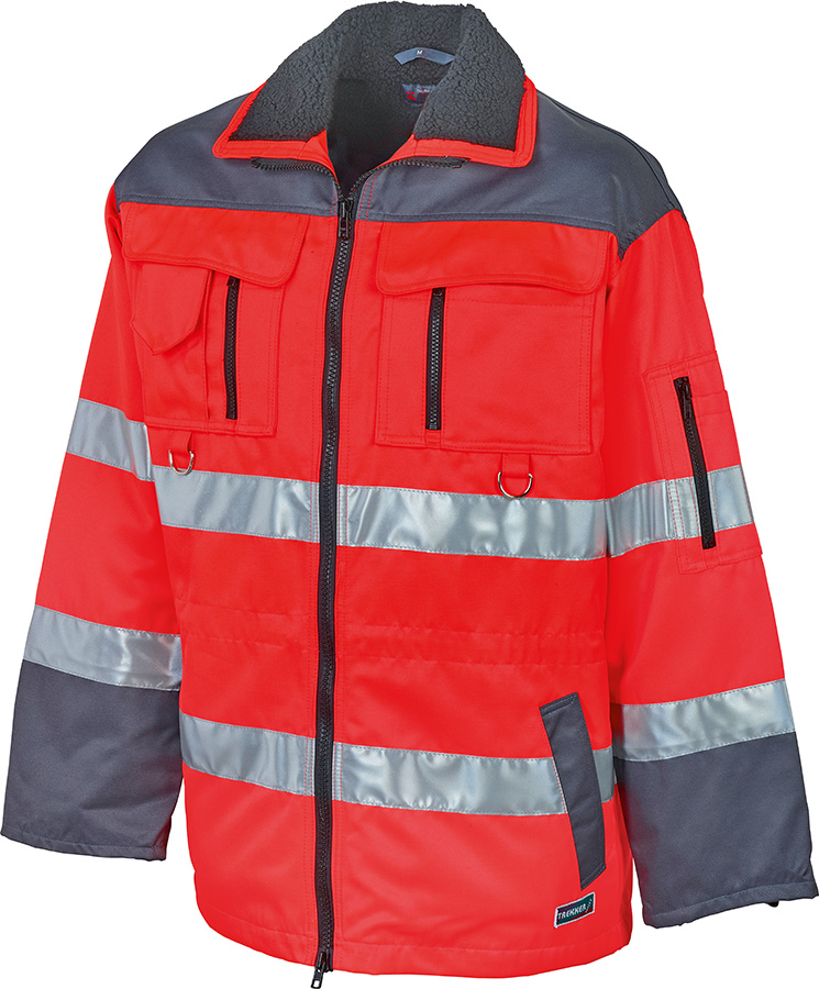 Lange Warnschutzjacke TREKKER REFLEX, leuchtrot/grau