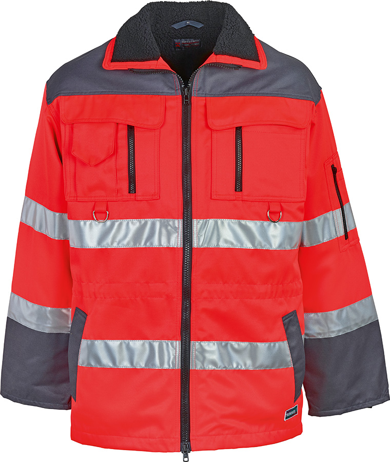 Lange Warnschutzjacke TREKKER REFLEX, leuchtrot/grau