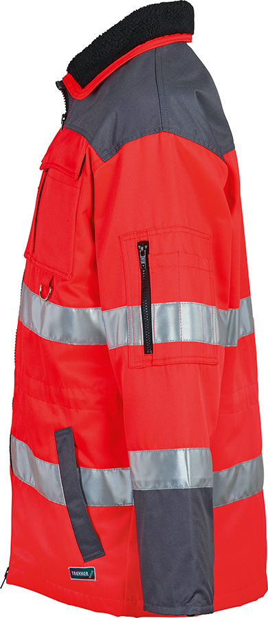 Lange Warnschutzjacke TREKKER REFLEX, leuchtrot/grau