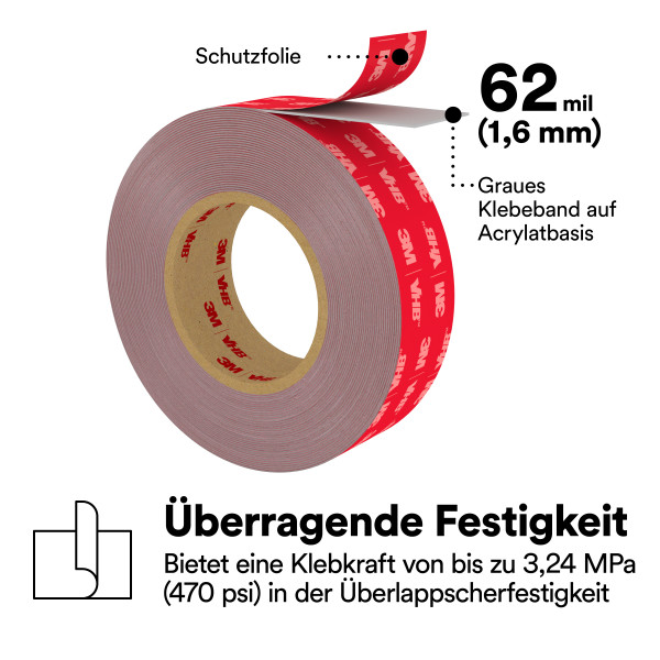 3M VHB MAX-160GF Klebeband grau