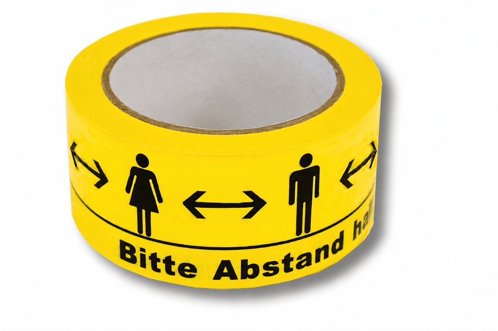Markierungsband «Bitte Abstand halten – Danke» gelb