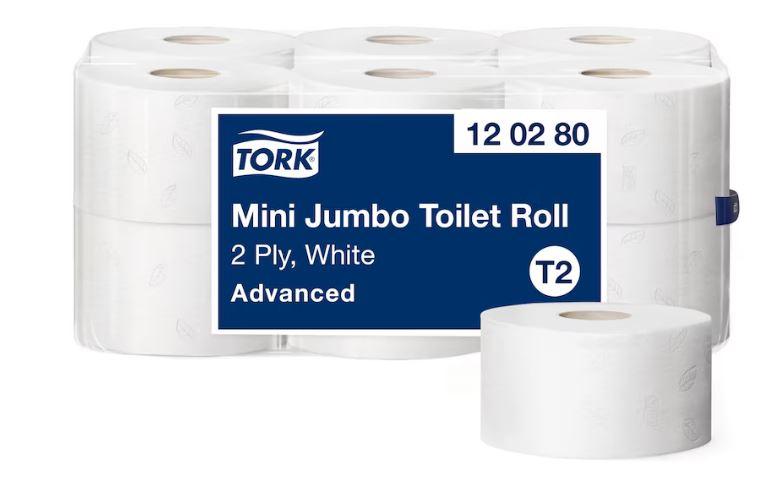 Tork Toilettenpapier Advanced T2 Mini Jumbo Grossrolle 2-lagig naturweiss
